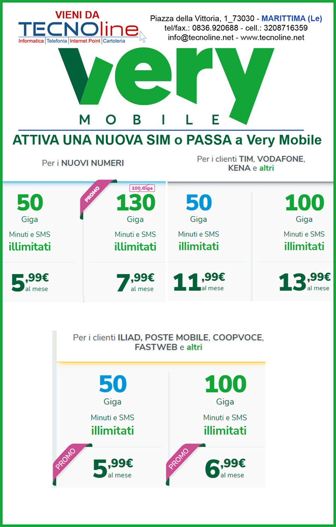 Promo ed offerte Very Mobile, rivenditore Very Mobile Lecce e provincia